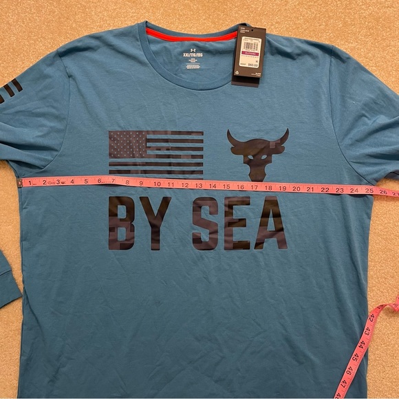 NEW Under Armour Shirt Mens 2XL XXL Blue Project Rock Veterans Day By Sea - FLAW - Picture 8 of 12